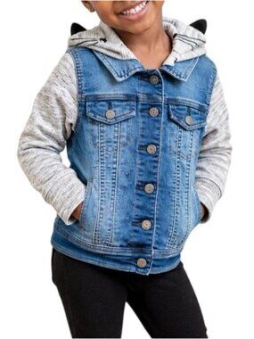 Cat & Jack Girls Size 5T Jacket Denim Gray Sleeves Cat Hood